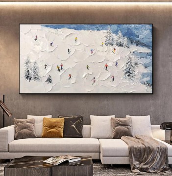 Esquiador en la nieve de Snowy Mountain de Palette Knife wall art minimalismo Pinturas al óleo